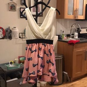 White and Pink Fit and Flare Party Dress